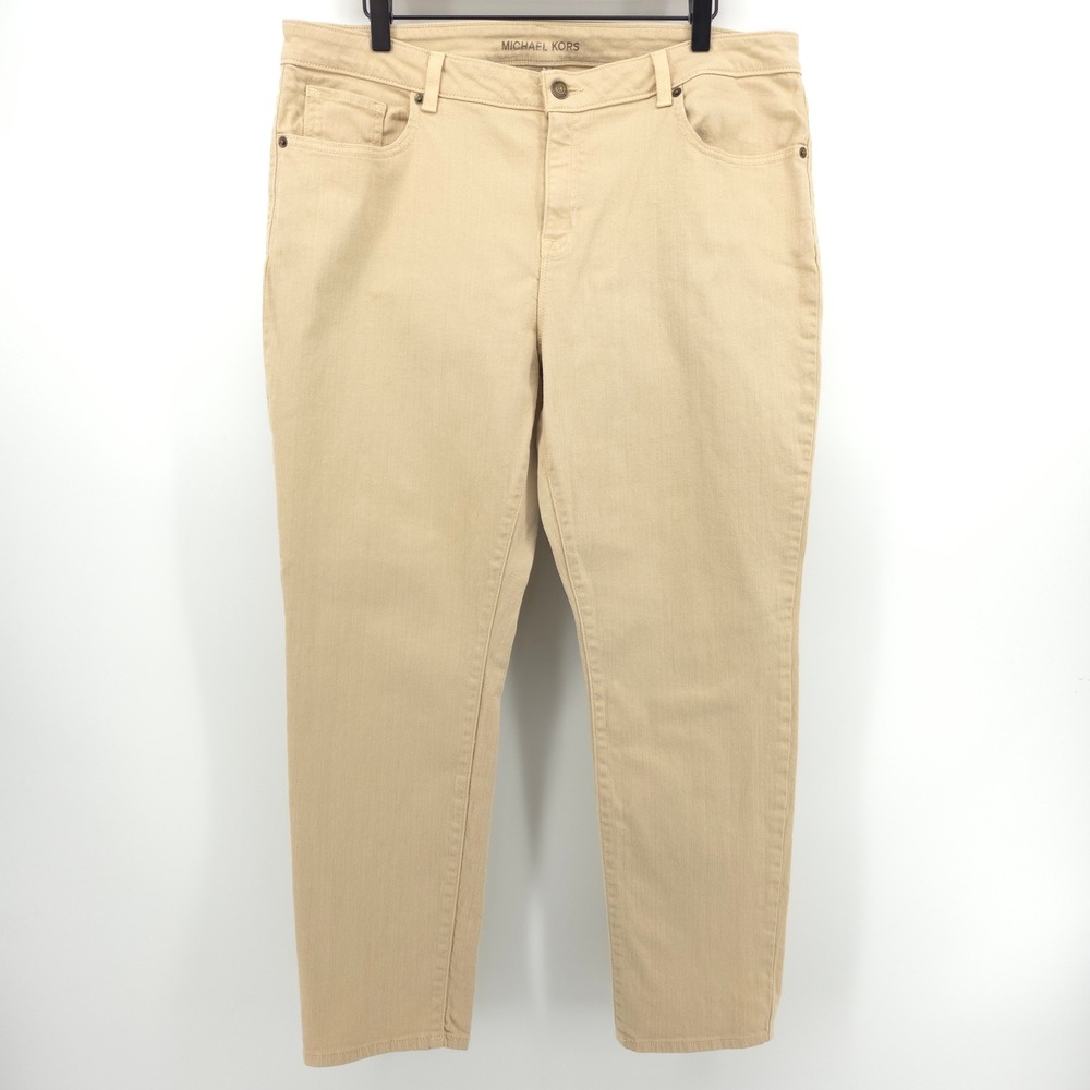 Michael Kors Women Chinos Size 14 Tan Beige Slim Straight Pants Casual Luxury
